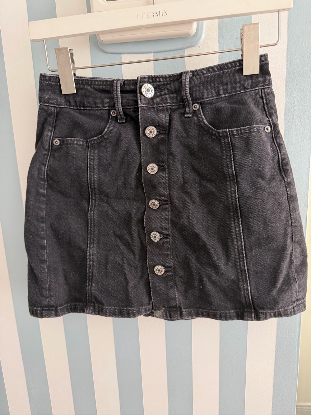 American Eagle Outfitters Black Button-Front Denim Mini Skirt